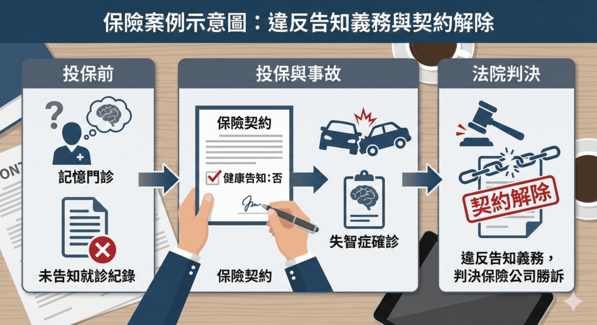 看記憶門診算生病嗎？保險公司拒賠失智症判決解析：搞懂保險法64條告知義務與既往症風險